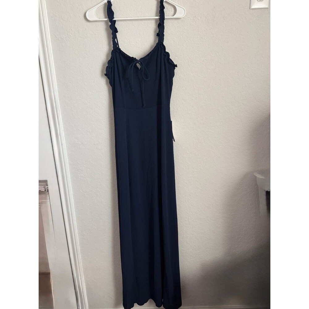 Teeze Me Womenβs Size 9/10 Navy Blue Ruffle Strap Maxi Dress NWT